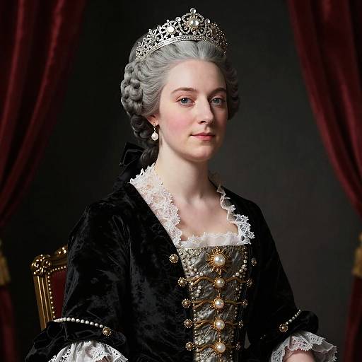 Elegant 18th Century Woman Wearing Pearl Tiara and Historical Dress