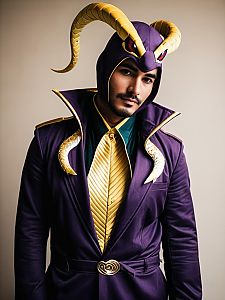 Man Cosplay Wearing Realistic Seviper Costume with Horned Hood