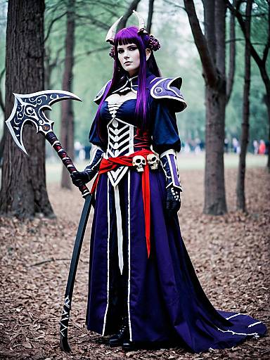 Haqua du Lot Herminium Cosplay in Forest Setting with Ornate Scythe