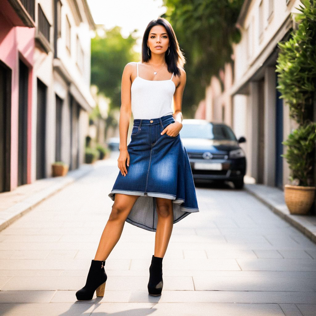 Confident Woman in Trendy Outfit Against Urban Backdrop