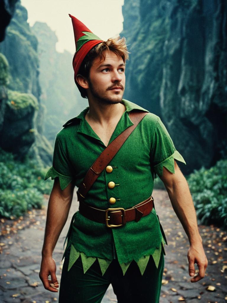 Man in Disney Peter Pan Costume Cinematic Realism Adventurous