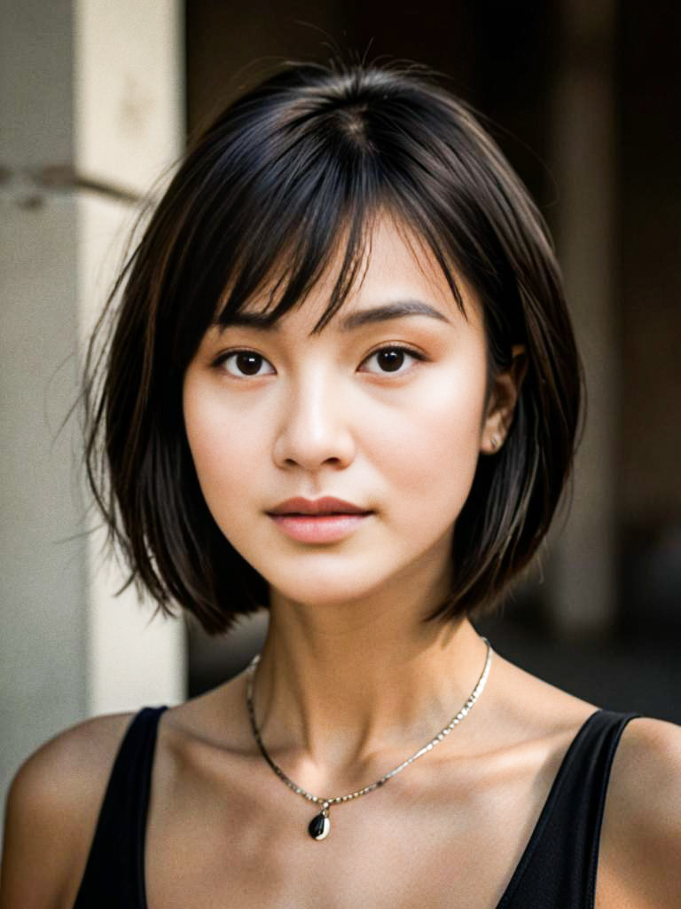 Elegant Young Woman with Bob Hairstyle