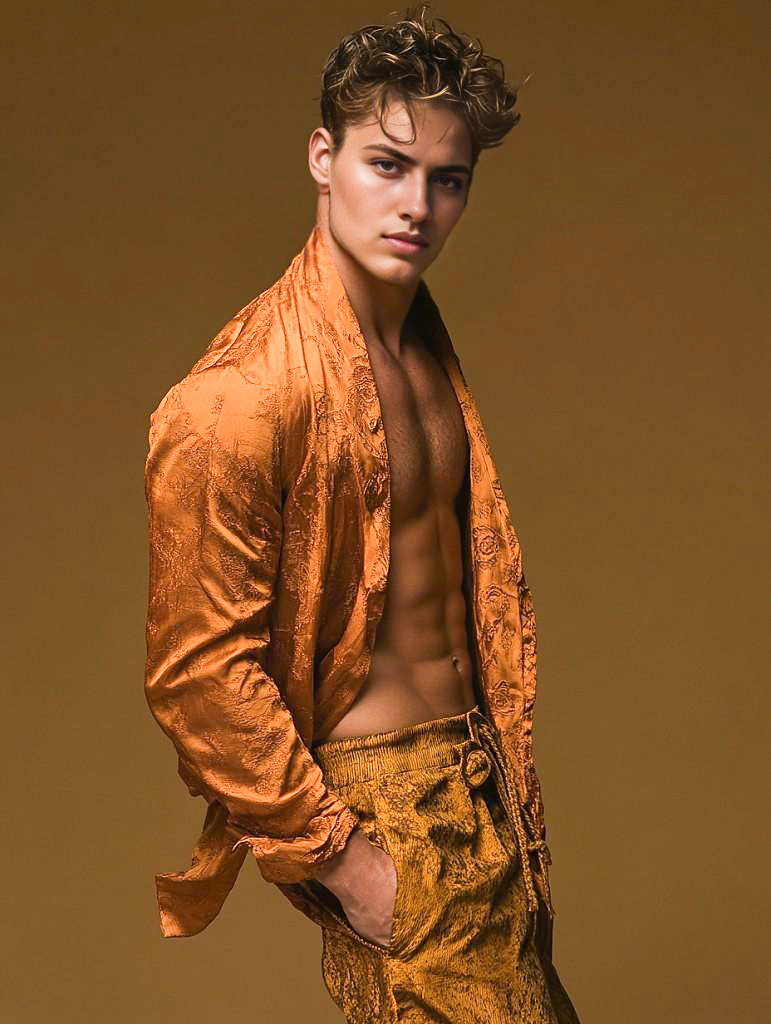 Confident Male Model in Vibrant Orange Ensemble