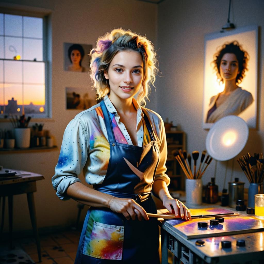 Young Woman Artist in Vibrant Studio