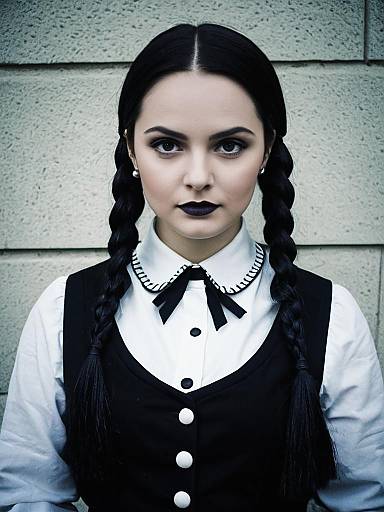 Woman in Wednesday Addams Costume Cosplay Festival Photo