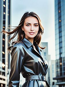 Confident Woman in Leather Coat