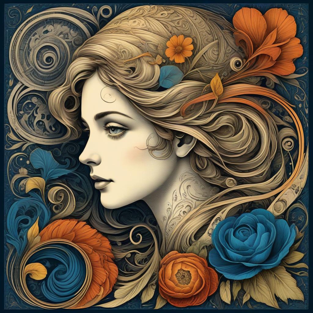 Woman with Flowing Hair and Vibrant Flowers