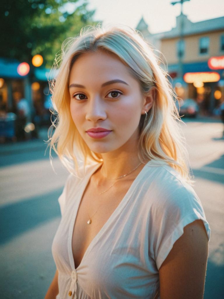 Artistic Portrait of a Petite Blonde Woman in Evening Light