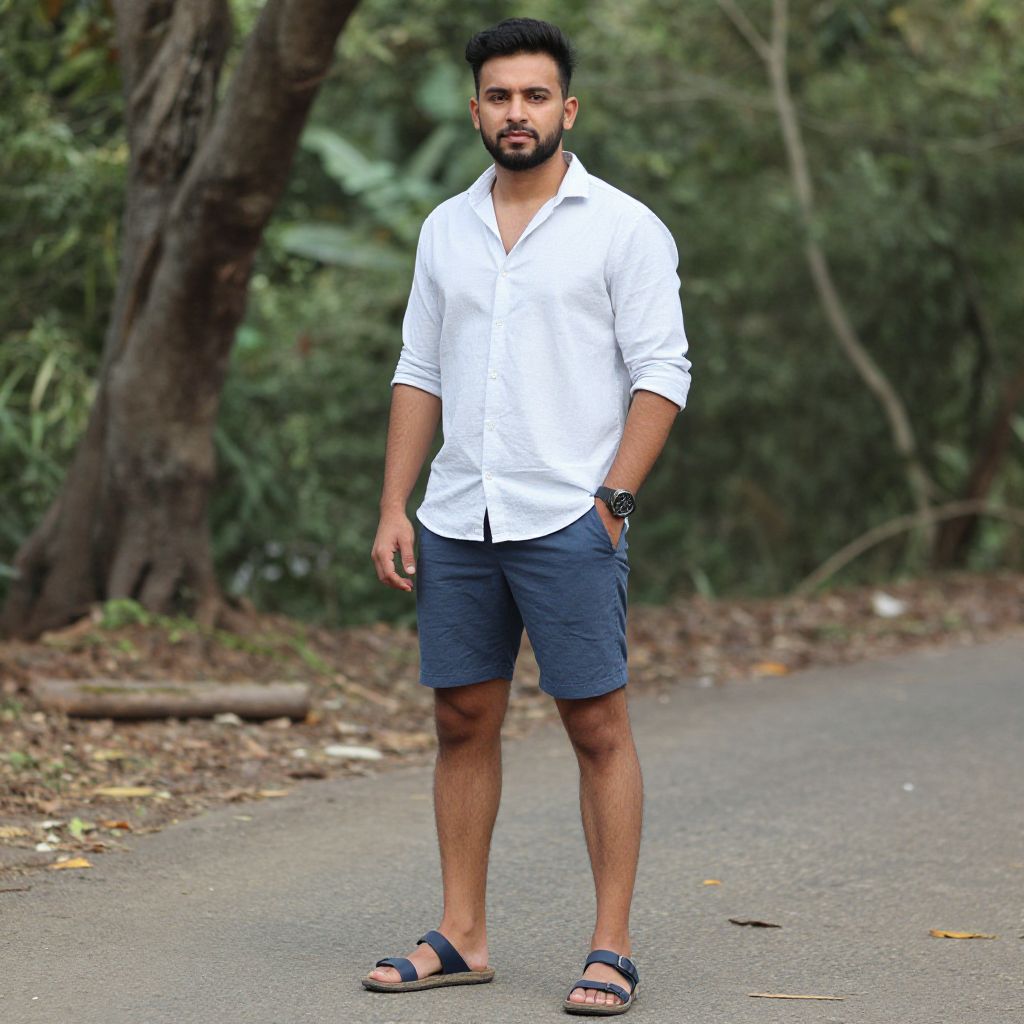 Casual Outdoor Portrait of Young Man on Forest Path