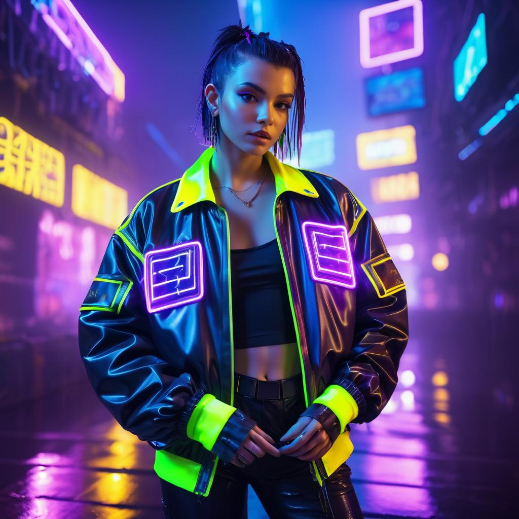 Young Woman in Neon Urban Fashion