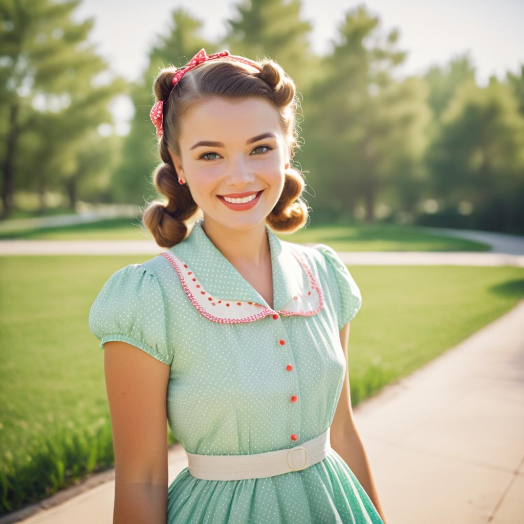 Cheerful Young Woman in Vintage Outfit