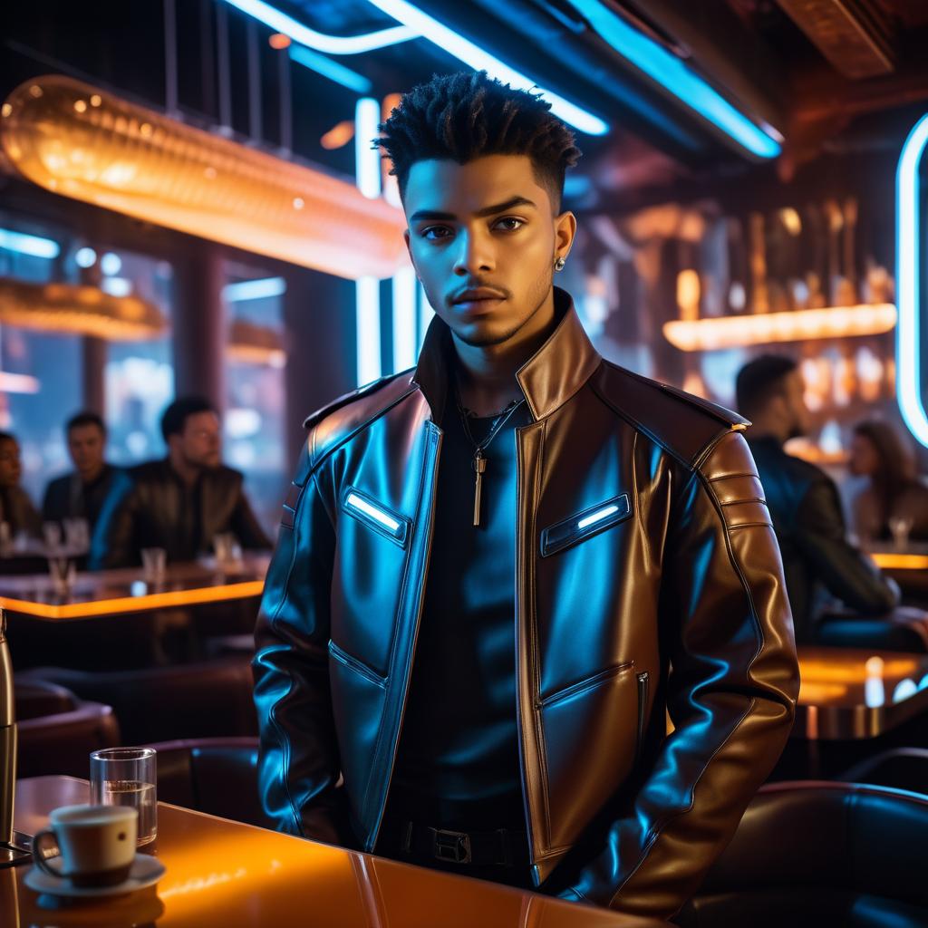 Stylish Young Man at Modern Bar with Neon Lights