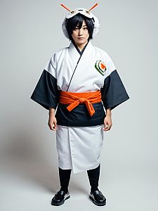 Man in Sushi Costume Full Body Cosplay Photo with Oversized Sushi Hat