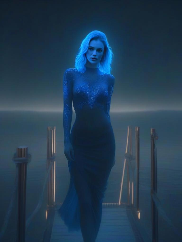 Woman with Blue Hair on Foggy Dock Woman with Blue Hair on Foggy Dock