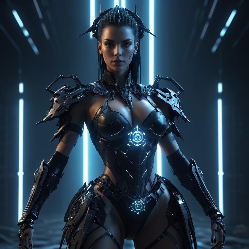 Confident Female in Futuristic Cybernetic Armor