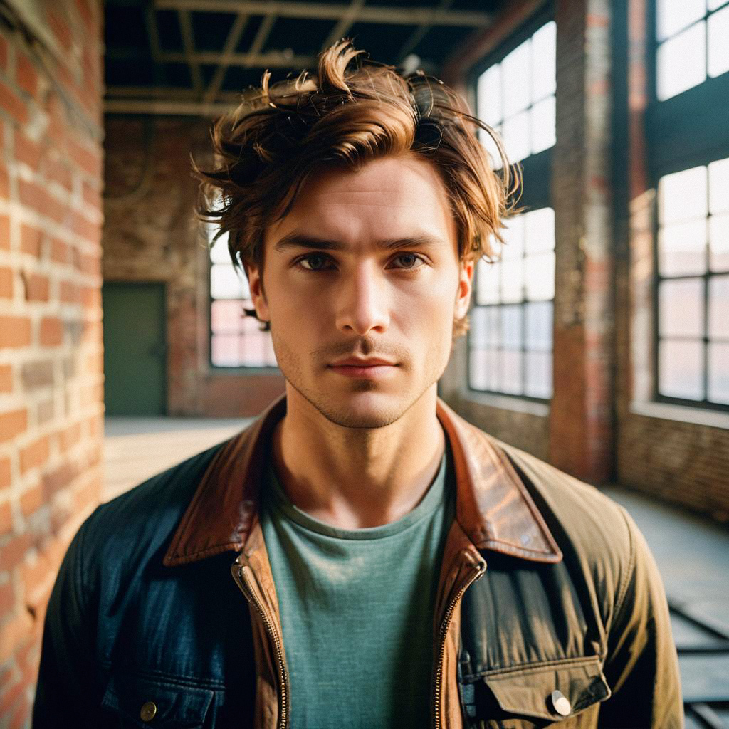 Confident Young Man in Industrial Space Confident Young Man in Industrial Space