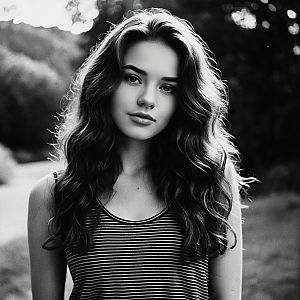 Black and White Portrait of Young Woman Outdoors