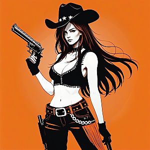 Confident Modern Cowgirl with Revolver