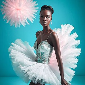 Elegant Tutu Dress Model Against Turquoise Background