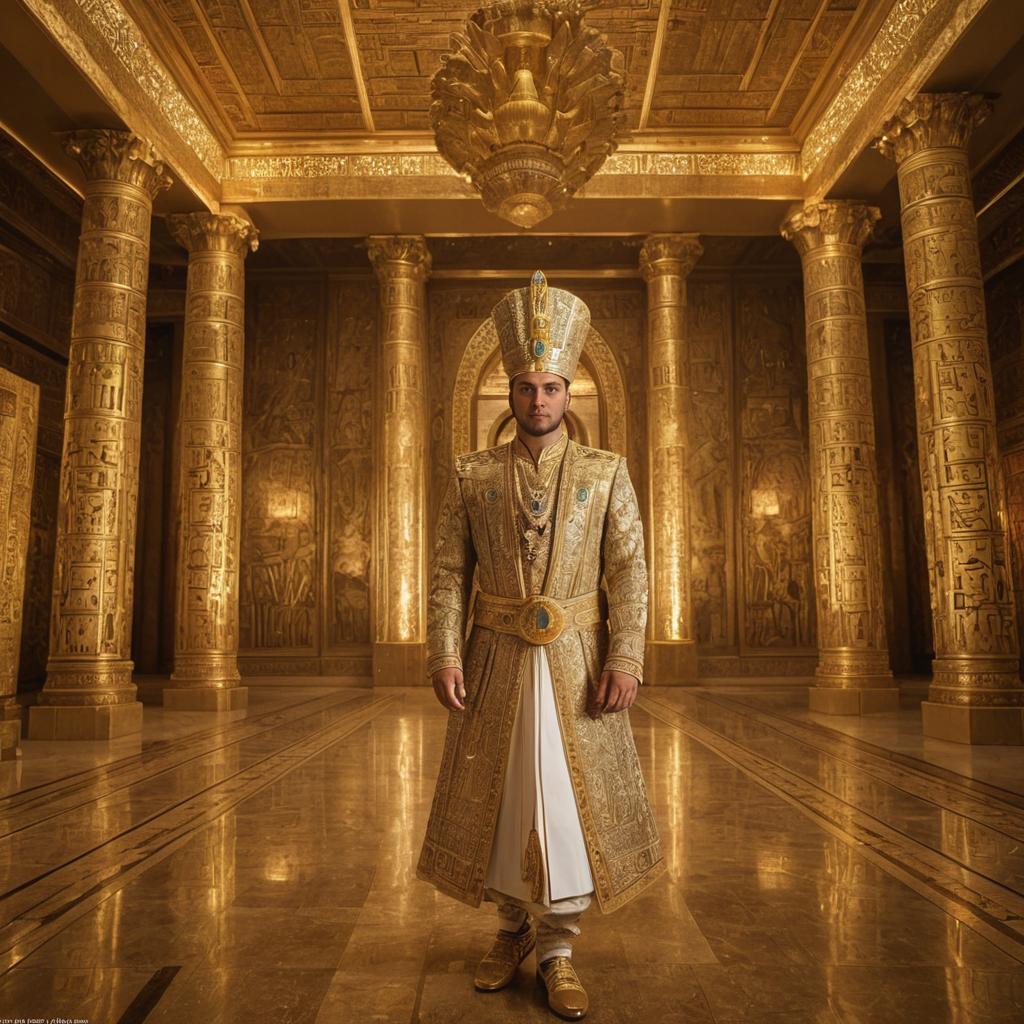 Man in King Tutankhamun Costume in Egyptian Temple