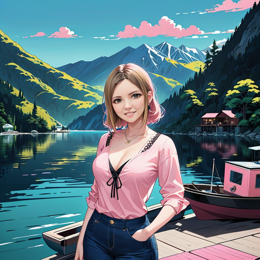 Anime Woman at Serene Lakeside