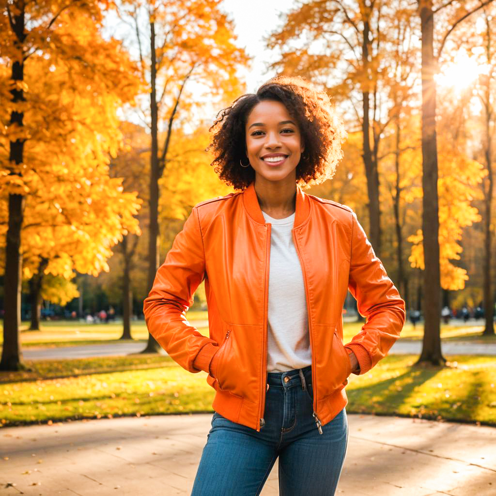 Smiling Woman in Autumn Park