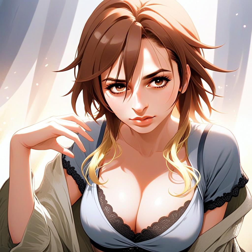 Anime Style Portrait of Woman with Brown and Blonde Hair