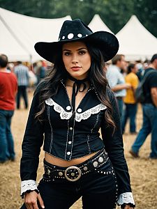 Woman in Black Cowgirl Costume at Festival Cosplay Portrait