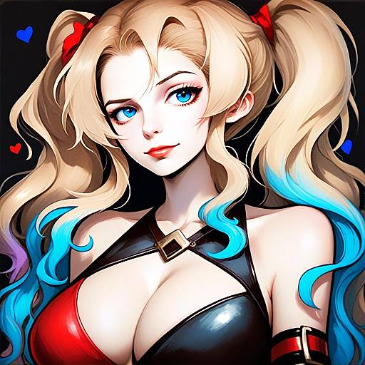Harley Quinn Digital Anime Style Portrait with Blonde Hair and Blue Eyes