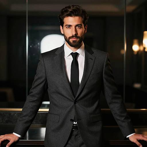 Confident Young Man in Dark Gray Suit and Tie Professional Portrait