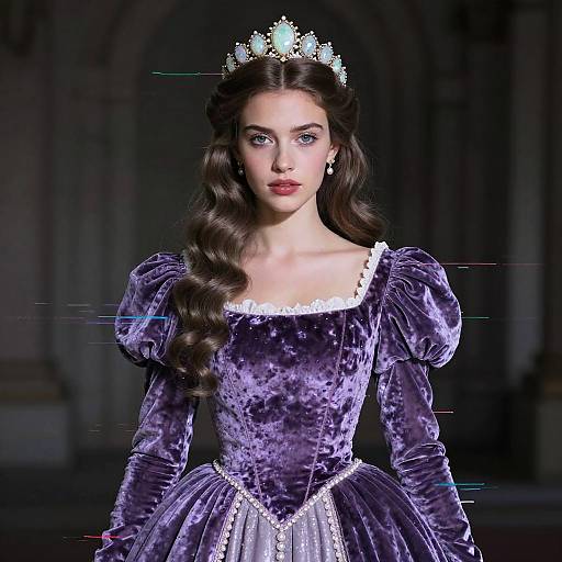 Young Woman in Regal Velvet Gown with Jeweled Tiara