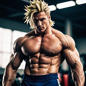 Muscular Man with Spiky Blonde Hair Showing Bodybuilding Physique in Gym