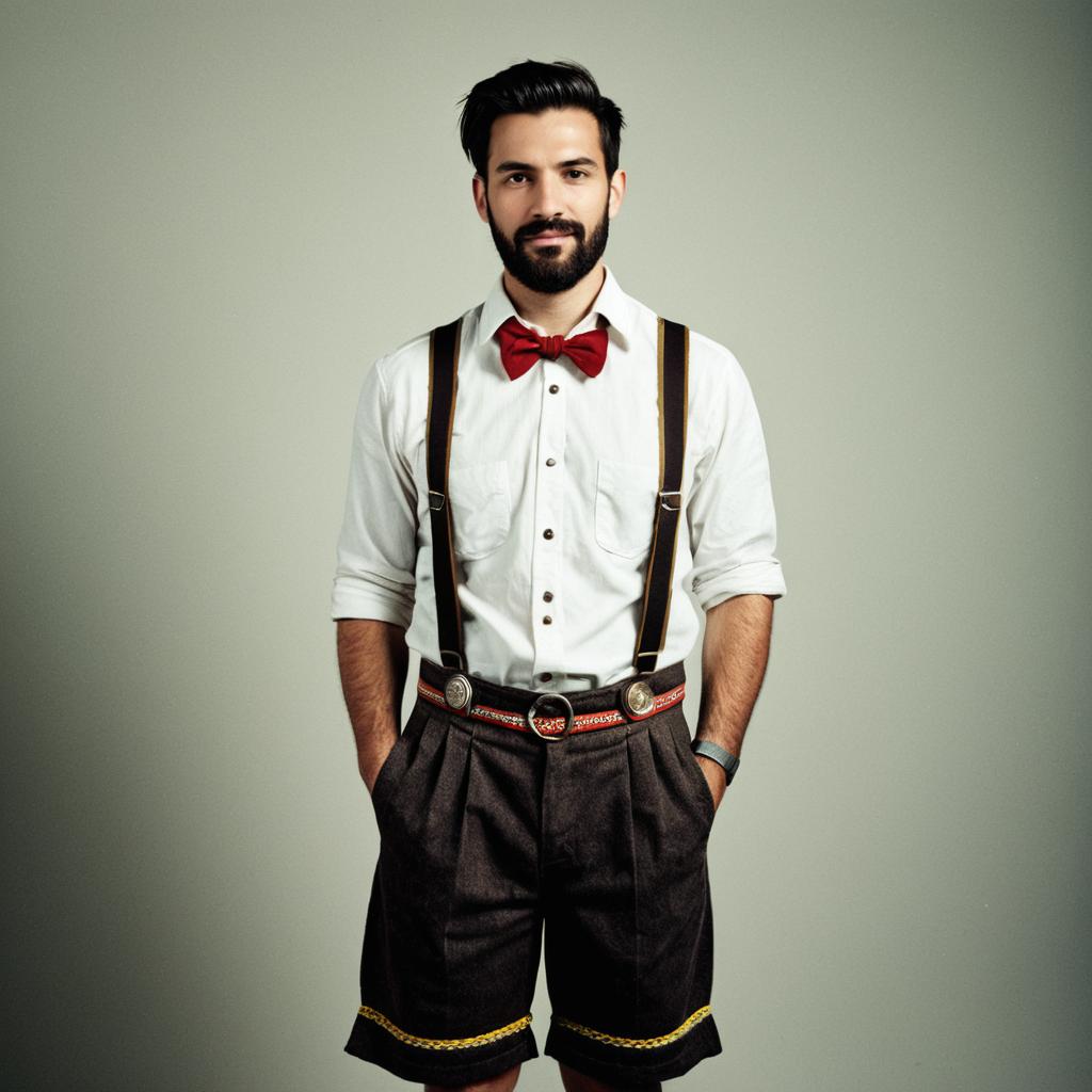 Confident Man in Lederhosen with Bow Tie Confident Man in Lederhosen with Bow Tie