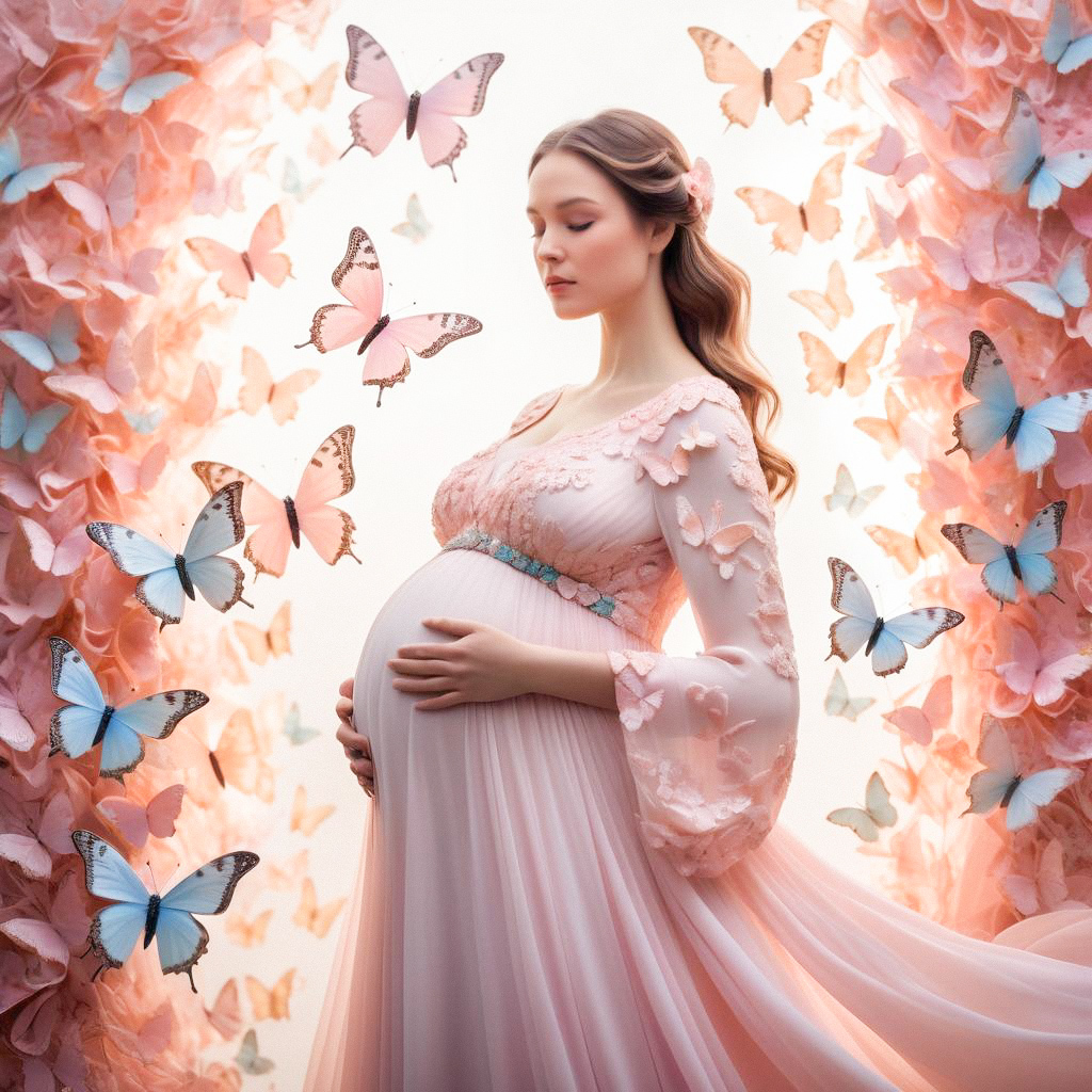 Pregnant Woman with Butterflies and Flowers