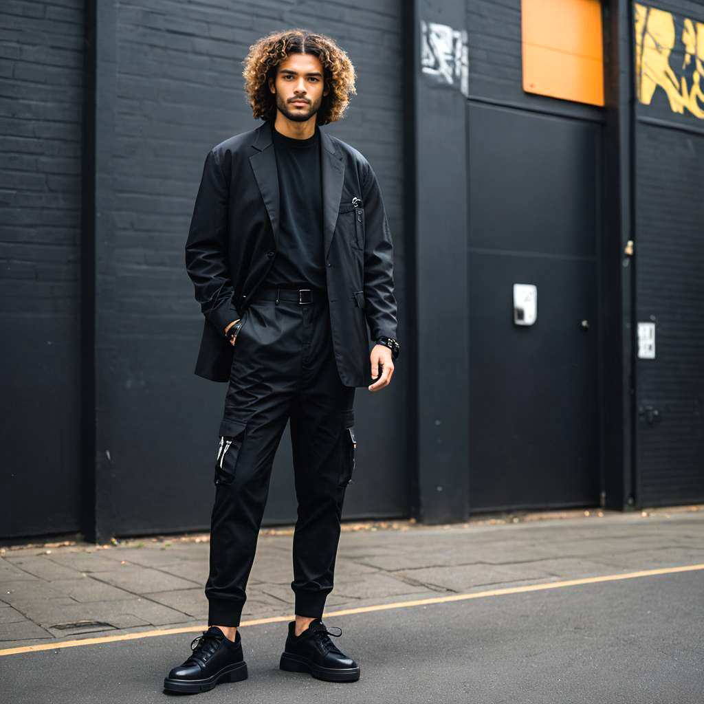 Stylish Man in All-Black Urban Outfit