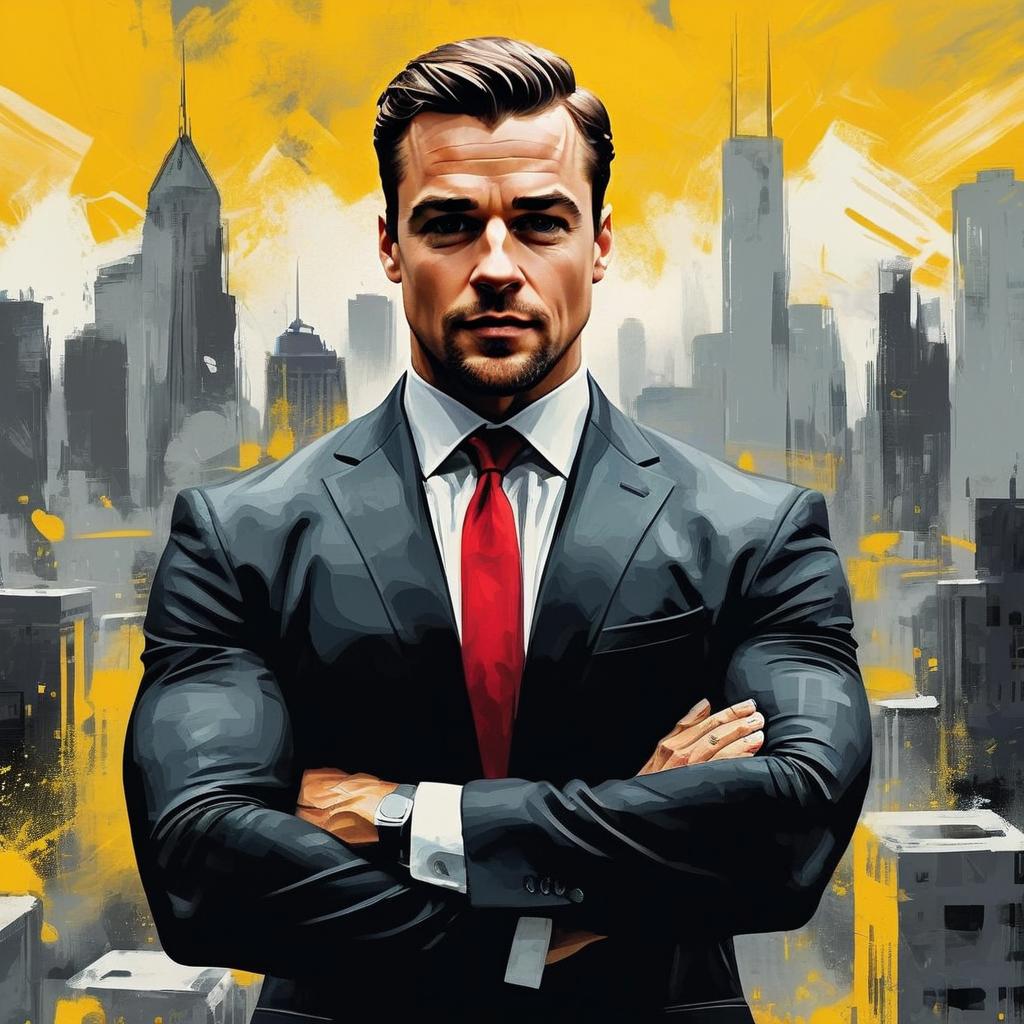Confident Man in Suit with Cityscape Background Digital Portrait
