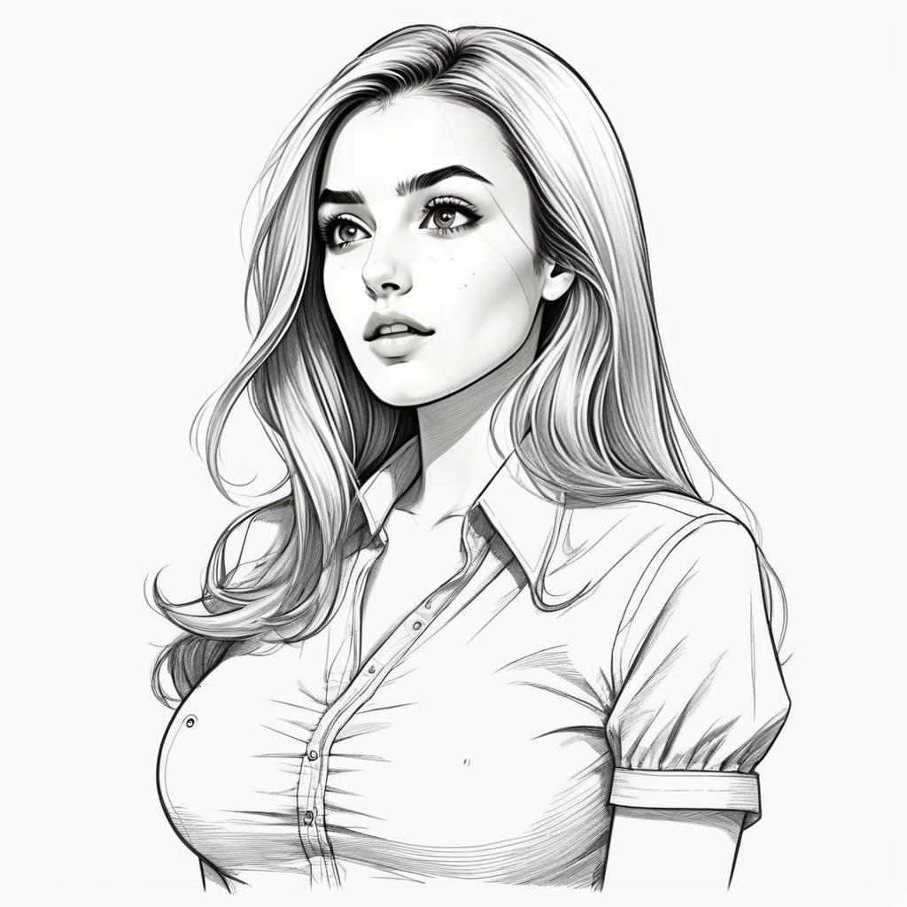 Black and White Sketch of Young Woman Black and White Sketch of Young Woman