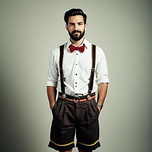 Confident Man in Lederhosen with Bow Tie