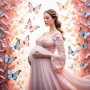 Pregnant Woman with Butterflies and Flowers