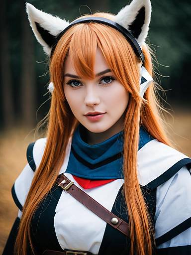 Realistic Archetto Cosplay from Arknights with Cat Ears and Orange Hair