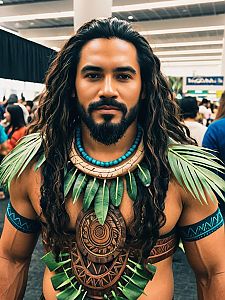 Man in Moana Costume at Cosplay Festival Photorealistic Portrait