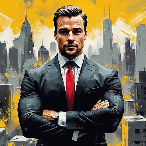 Confident Man in Suit with Cityscape Background Digital Portrait