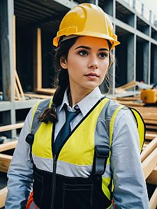 Photorealistic Woman in Construction Project Costume with Safety Gear