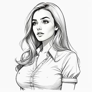 Black and White Sketch of Young Woman