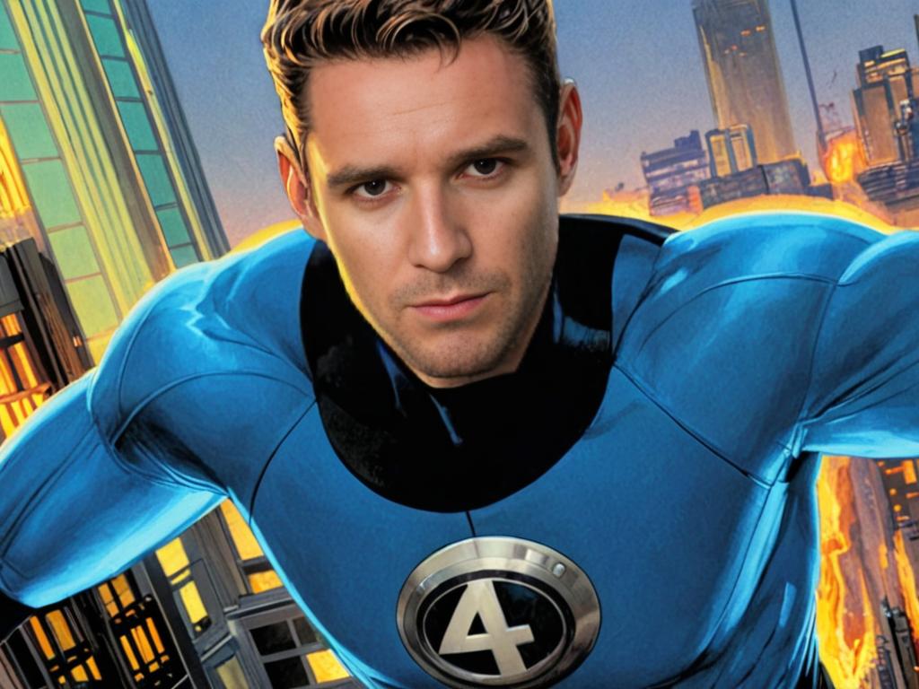 Man in Blue Superhero Suit Resembling Reed Richards