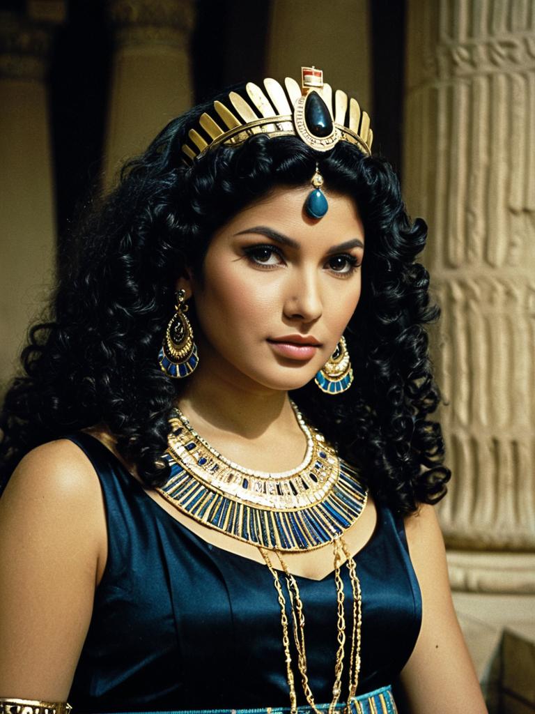 Cleopatra Girl Costume with Jewelry and Black Hair in Egyptian Style