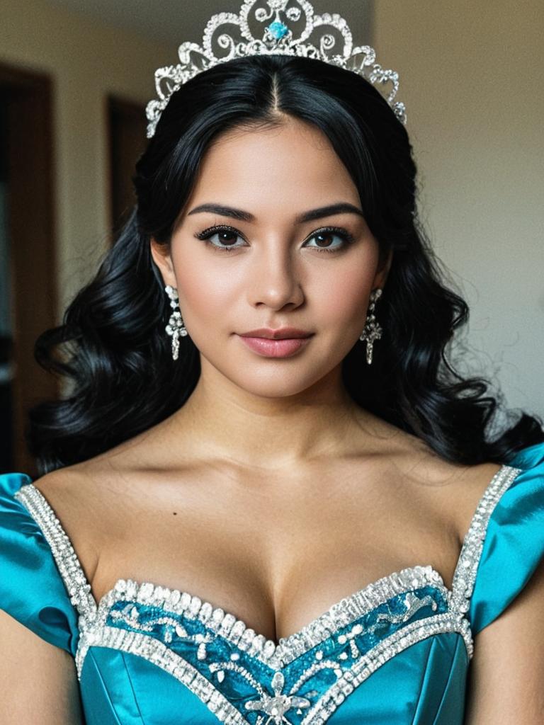 Elegant Young Woman in Turquoise Quinceañera Gown