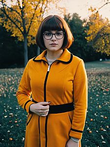 Woman in Velma Halloween Costume Outdoors Autumn Portrait