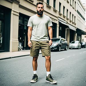 Confident Bearded Man in Urban Street Style