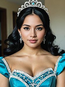 Elegant Young Woman in Turquoise Quinceañera Gown
